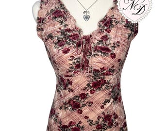 L'EST ROSE Floral Plaid Velvety Top