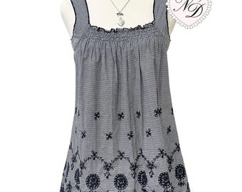 L'EST ROSE Grey Gingham Babydoll Top