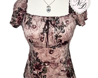 L'EST ROSE Floral Velvety Milkmaid Top
