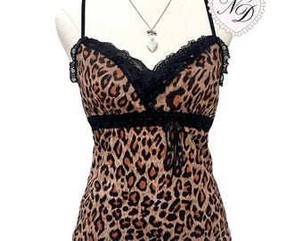 Japanese brand Leopard Print Lace Trim Cami Top