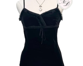 Japanese brand Black Velvet Fur Trim Camisole Top