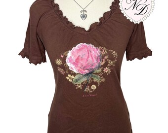 L'EST ROSE Brown Floral Print Top