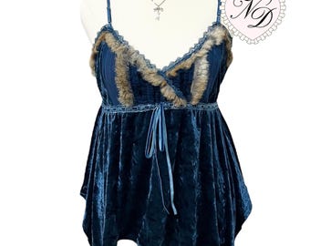Dark Blue Fur Trim Camisole Top