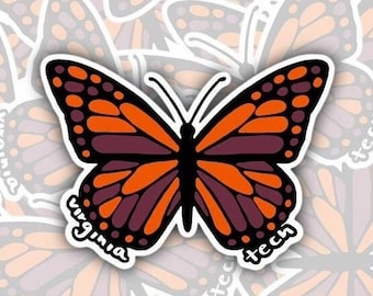 Sticker papillon Virginia Tech, cadeau universitaire, ordinateur portable, bouteille d'eau, sticker pour ordinateur portable