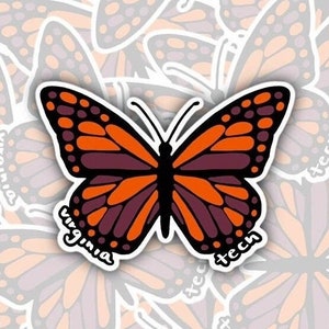 Virginia Tech Butterfly Sticker, College Gift, Laptop, Water Bottle, Notebook Sticker Decal