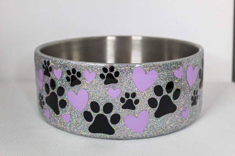 Personalized Epoxy Resin Silver Glitter Dog Bowl 64oz HOGG Etsy