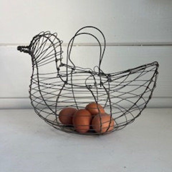 Vintage Chicken Wire Egg Basket | Vintage Farmhouse Kitchen Wire Chicken Egg | Gathering Basket