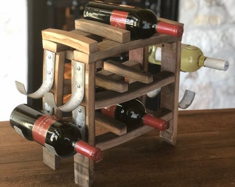 Wine Rack-13 Bottle-Barrel Stave and Barrel Ring Metal