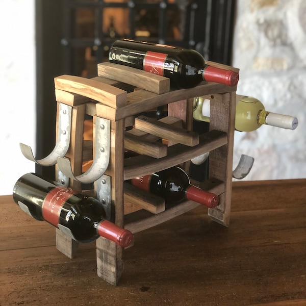 Wine Rack-13 Bottle-Barrel Stave and Barrel Ring Metal