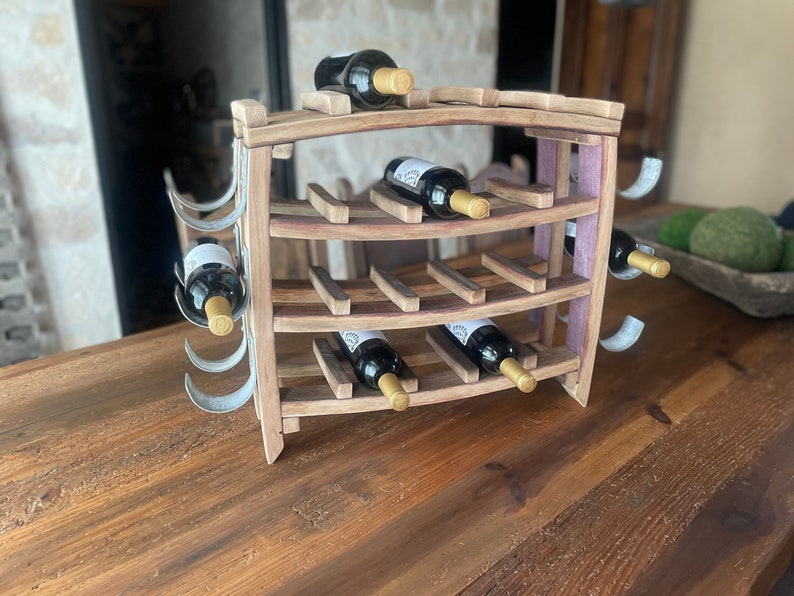 Wine Rack-26 Bottle-Barrel Stave and Barrel Ring Metal image 1