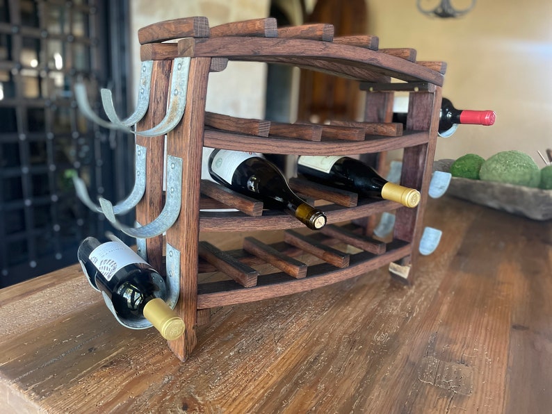 Wine Rack-26 Bottle-Barrel Stave and Barrel Ring Metal Stained