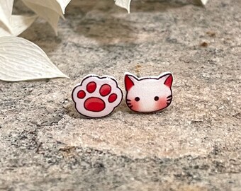 Earrings Gift Pet Cat Dog Paw Print Kawaii Pink Stud Cute