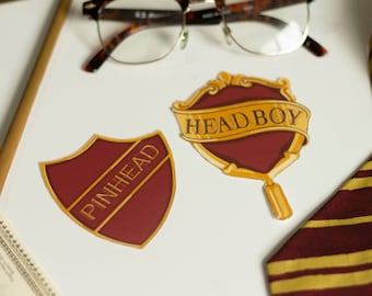 Lenticular Prank Badges, Prefect to Pinhead & Head Boy, Magic Wizard School Pin Print