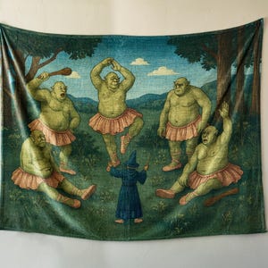 Troll Ballet Tapestry Blanket, Wizard Castle Inspired 60&quot;x80&quot; Throw for Wall, Bed, or Couch, Fantasy Magical Home Decor, Room of Requirement