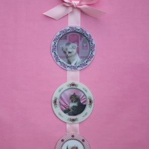 Umbridge&#39;s Mini Lenticular Cat Plates Ribbon, magical moving pictures, evil pink witch from wizard school, cat display with bow