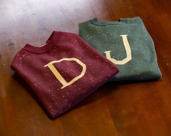 Wizard Family Sweater Christmas Jumper – Custom Knitted Letter Monogram Pullover, Personalized Gift for Him Her Child, Movie Marathon Outfit