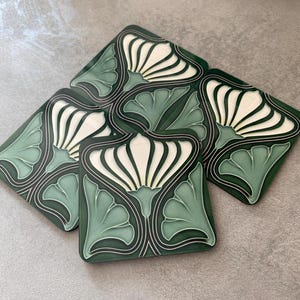 Art Nouveau Coasters, Vintage Floral, Elegant Home Decor, Boho Style Gift,  Antique Inspired Coasters, Unique Housewarming Gift