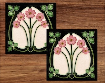 Art Nouveau No. 44 Reproduction Ceramic Printed Tile Design - Set of 2