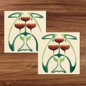 Jugendstil Nr. 55 Reproduktion Keramik Gedrucktes Fliesendesign - 2er Set