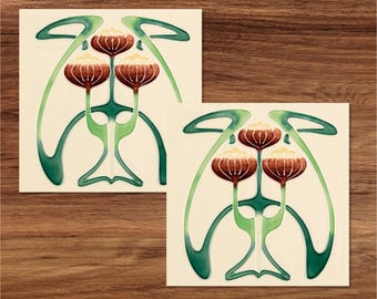 Art Nouveau No. 55 Reproduction Ceramic Printed Tile Design - Set of 2