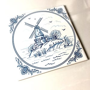 Dutch Delft Style Heat Set Ceramic Printed Tile Design - 1 x Tile