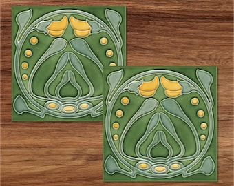 Art Nouveau No.26 Reproduction Ceramic Sublimation Printed Tiles Set of 2