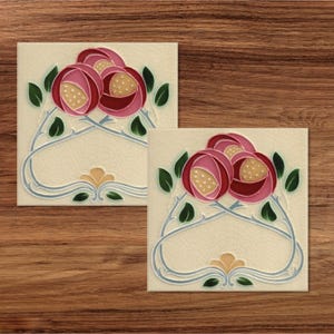 Lot de 2 carreaux muraux en céramique imprimés - Style art nouveau art déco bohème décoratif - Parfait pour remodeler la maison, murs d&#39;accent, décoration d&#39;intérieur (n° 32)