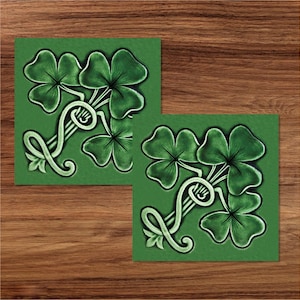 Art Nouveau Shamrock Green Ceramic Wall Tiles – Trefoil Printed Design, Art Deco Reproduction Tiles for DIY Home Remodeling