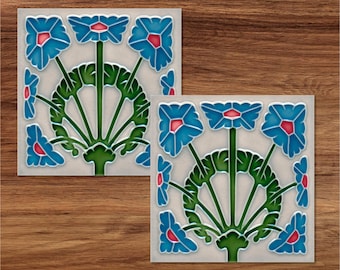 Diseño de azulejo cerámico impreso Art Nouveau - Art Deco n.° 51 - Juego de 2