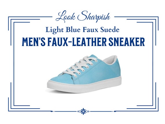 Light Blue Suede Men s Faux leather Sneaker FREE SHIPPING Etsy