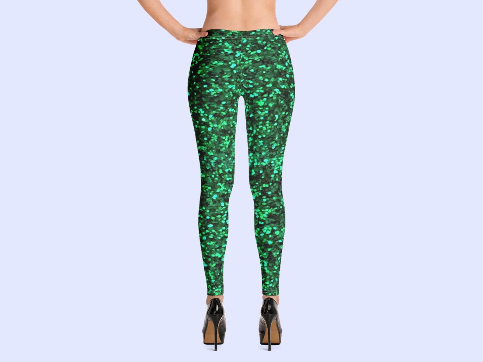 Green Glitter AllOver Print Casual Leggings Etsy