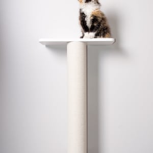 White cat scratcher with shelf 23.6&quot; (60cm), wall mounted, white cotton, black cotton, jute, sisal