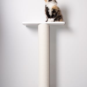 White cat scratcher with shelf 23.6" (60cm), wall mounted, white cotton, black cotton, jute, sisal