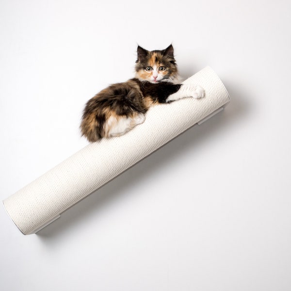 Griffoir pour chat blanc 15.7" (40cm), mural, coton blanc, coton noir, jute, sisal