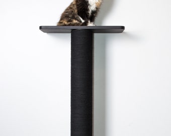 Black cat scratcher with shelf 23.6" (60cm), wall mounted, black cotton, white cotton, jute, sisal