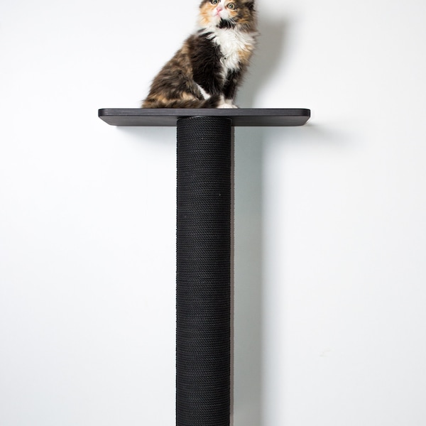 Black cat scratcher with shelf 23.6" (60cm), wall mounted, black cotton, white cotton, jute, sisal