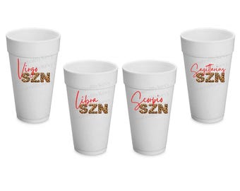 Zodiac Styrofoam Cups 16oz |  Birthday Gifts  | Party Favors  | Zodiac SZN Styrofoam