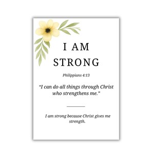 I Am Strong Scripture Card, Inspirational Faith Quote, Encouragement Card for Women and Men, Gift of Strength and Resilience