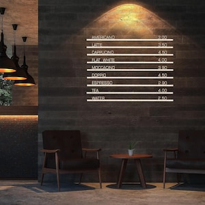 Carta de madeira/placa de menu de trilhos de madeira, placa de madeira mutável, menu de cafeteria Baker, bordas com letras, exibição de menu de café de madeira