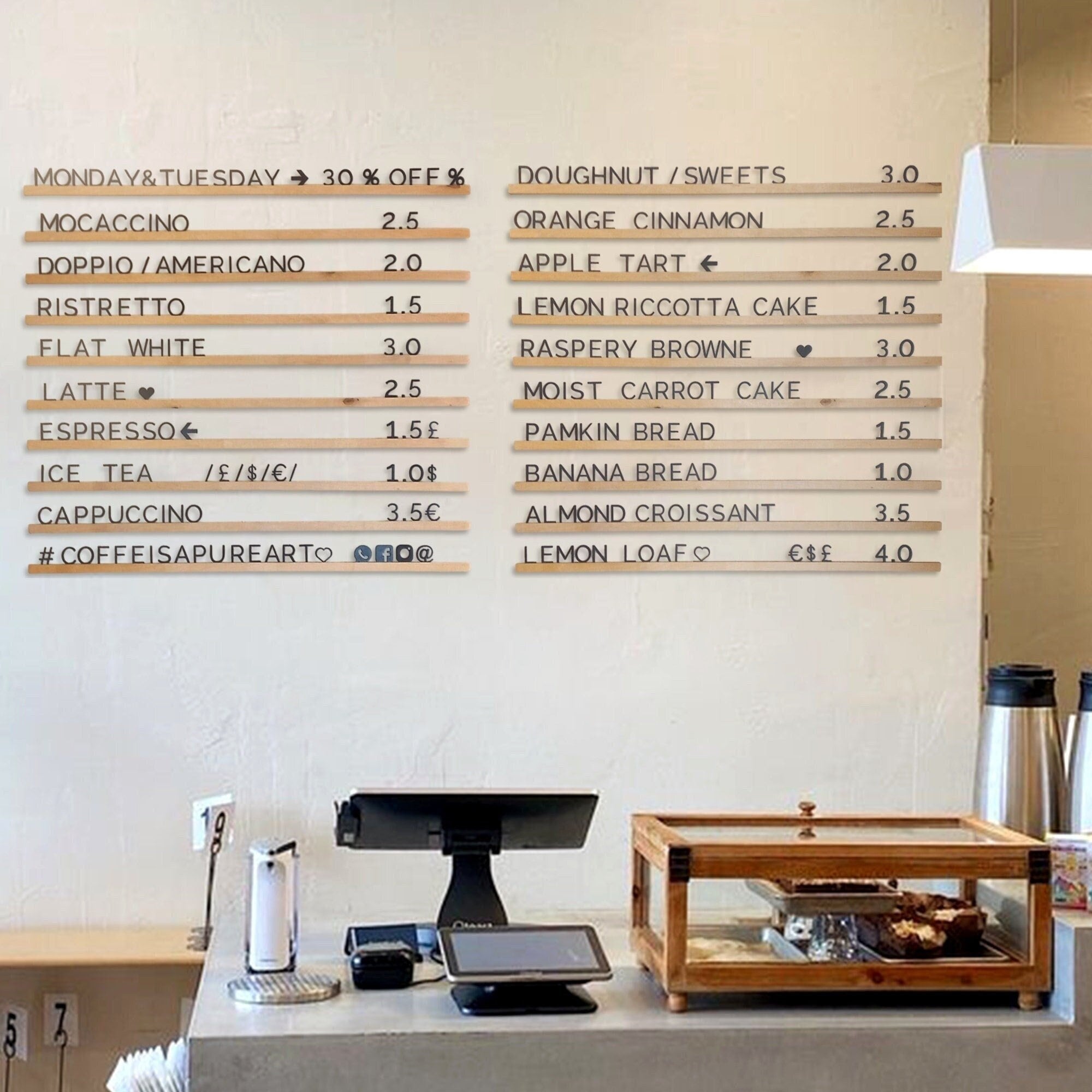 Black Letter Board Natural Wood Rails Changeable Letter Board for Hotel, Retail & Boutique Price List Display