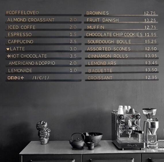 Wooden Letter Board: Light Letters & Black Rails | Versatile Letter Board for Cafes, Bakeries or Home Decor | Changeable Price List Display