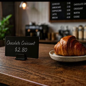 Flache Preisschilder aus Kreidetafeln | Individuelle Preisschilder | Tischschilder, Bäckereietiketten
