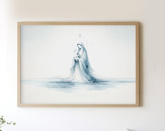 Star Of The Sea Wall Art, Christian Wall Art, Spiritual Wall Art, Watercolor Stella Maris Art, Modern Biblical Wall Art, Blessed Mother Art