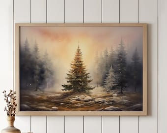 Christmas Tree Wall Art, Holiday Wall Art, Winter Wall Decor, Watercolor Christmas Tree Print, Rustic Christmas Wall Art, Pine Tree Print