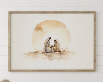 Nativity Scene Wall Art, Jesus Wall Art, Christian Wall Art, Spiritual Wall Art, Watercolor Scripture Art, Christmas Wall Art, Religious Art