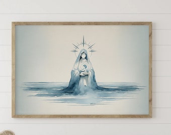 Star Of The Sea Wall Art, Christian Wall Art, Spiritual Wall Art, Watercolor Stella Maris Art, Modern Biblical Wall Art, Blessed Mother Art