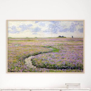 Wildflower Field Art, Living Room Wall Art, Vintage Spring Landscape Wall Art, Watercolor Farmhouse Wall Decor, Colorful Botanical Wall Art