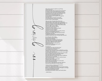 On Giving Poem by Kahlil Gibran Quote The Prophet, Home Decor Wall Art, Literary Gift, Motivational Typography Quotes, Inspirational Quote