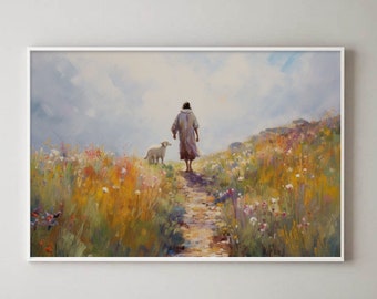 Jesus on the Path Wall Art, Lost Sheep, Christian Wall Art, Spiritual Wall Art, Jesus Leaves the 99 Wall Art, Bible Scripture Wall Art