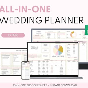 All in One Wedding Planner Spreadsheet, Digital Wedding Planning, Wedding Budget Worksheet, Wedding Checklist, Guest List Google Sheets